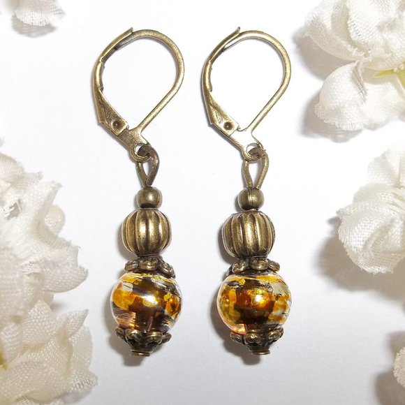 wvluckygirl Jewelry - Boho Earring Brown Bronze & Metallic Gold Silver Beaded Dangle Drop Jewelry 5511